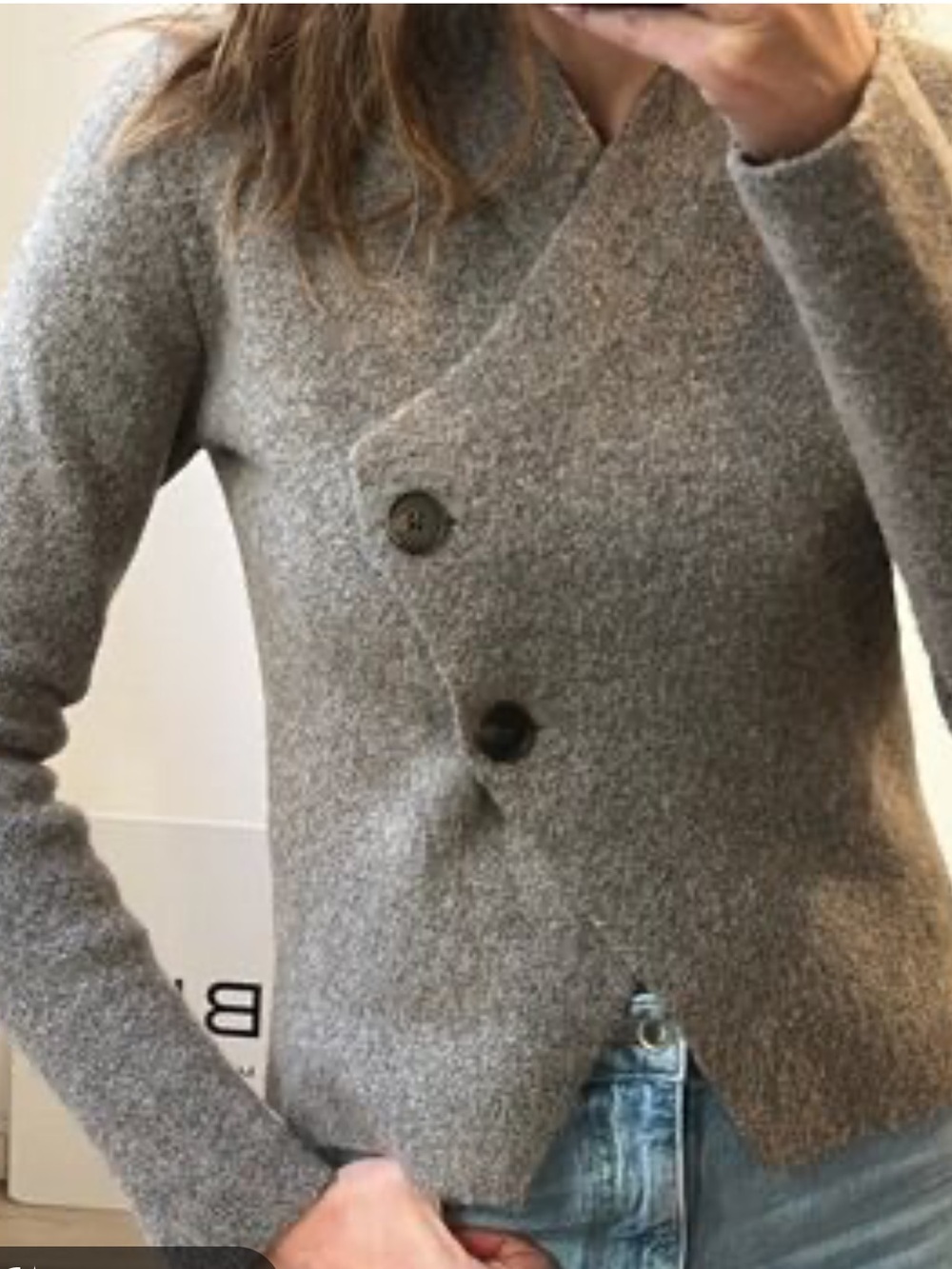 ZARA Wool Blend 2 Button V- Neck Grey Sweater, Small
